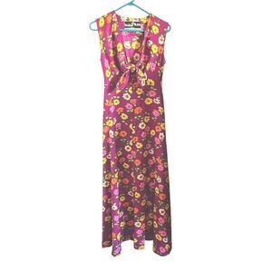 Vintage Baba Kea Honolulu Liberty House Hawaiian Maxi Dress Floral Mod Size S